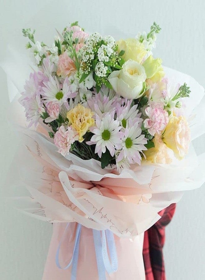 اويسيس أواسيس - 20 ورقة تغليف باقات زهور فاخرة مقاومة للماء على الطراز الكوري (58 سم × 58 سم، 60 ميكرون) | تصميم حواف على شكل نبضات قلب، ورق تغليف هدايا للزهور وورق تغليف هدايا يمكنك صنعه بنفسك لعيد الحب (وردي) - Image 4